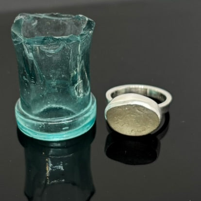 Oval Aqua Sea Glass and Silver Ring