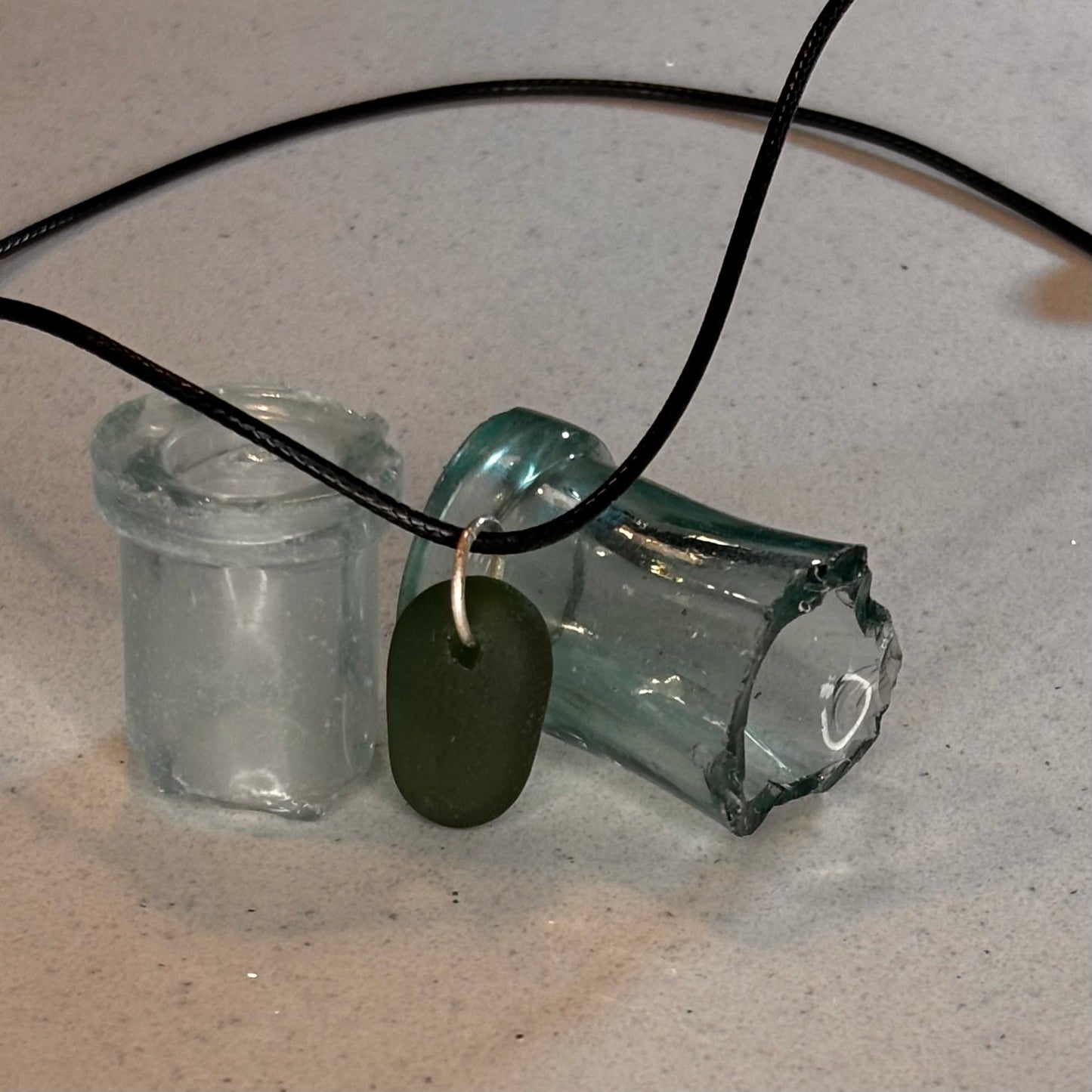 Deep Green Sea Glass Pendant | Hand-Drilled Cornish Coastal Jewellery