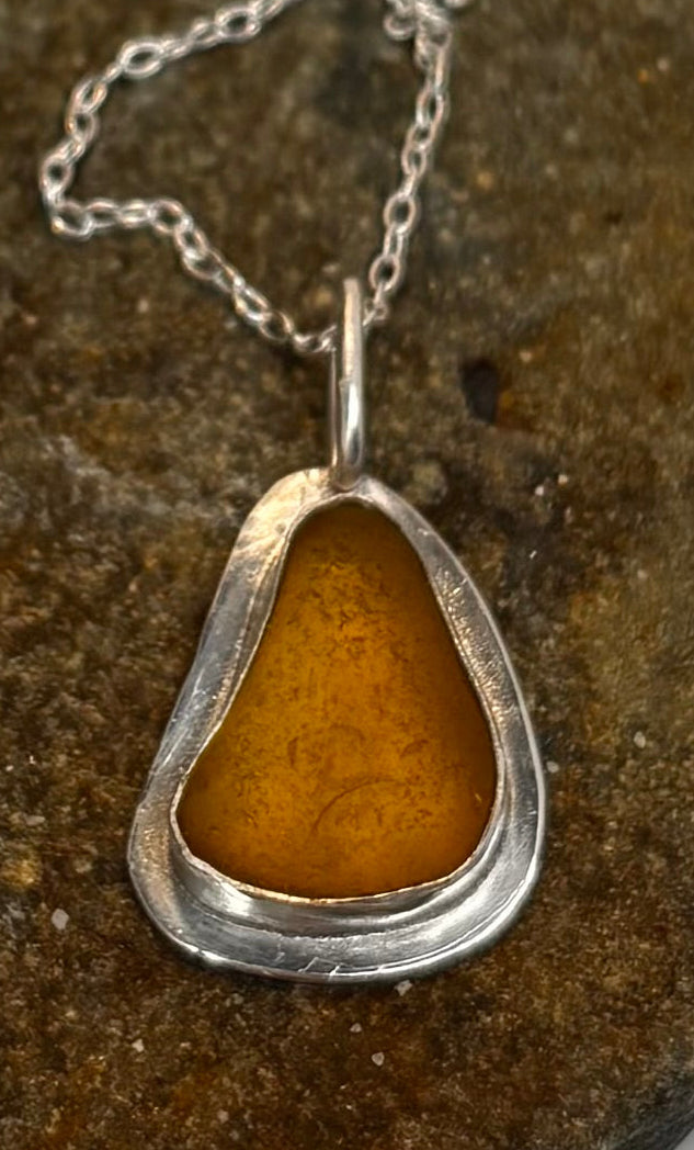 Yellow Sea Glass Pendant | Hand-Collected Seaham Silver Jewellery