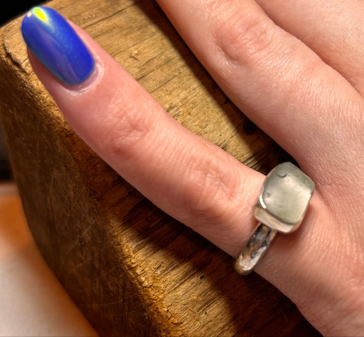 Cornish aqua sea glass silver ring