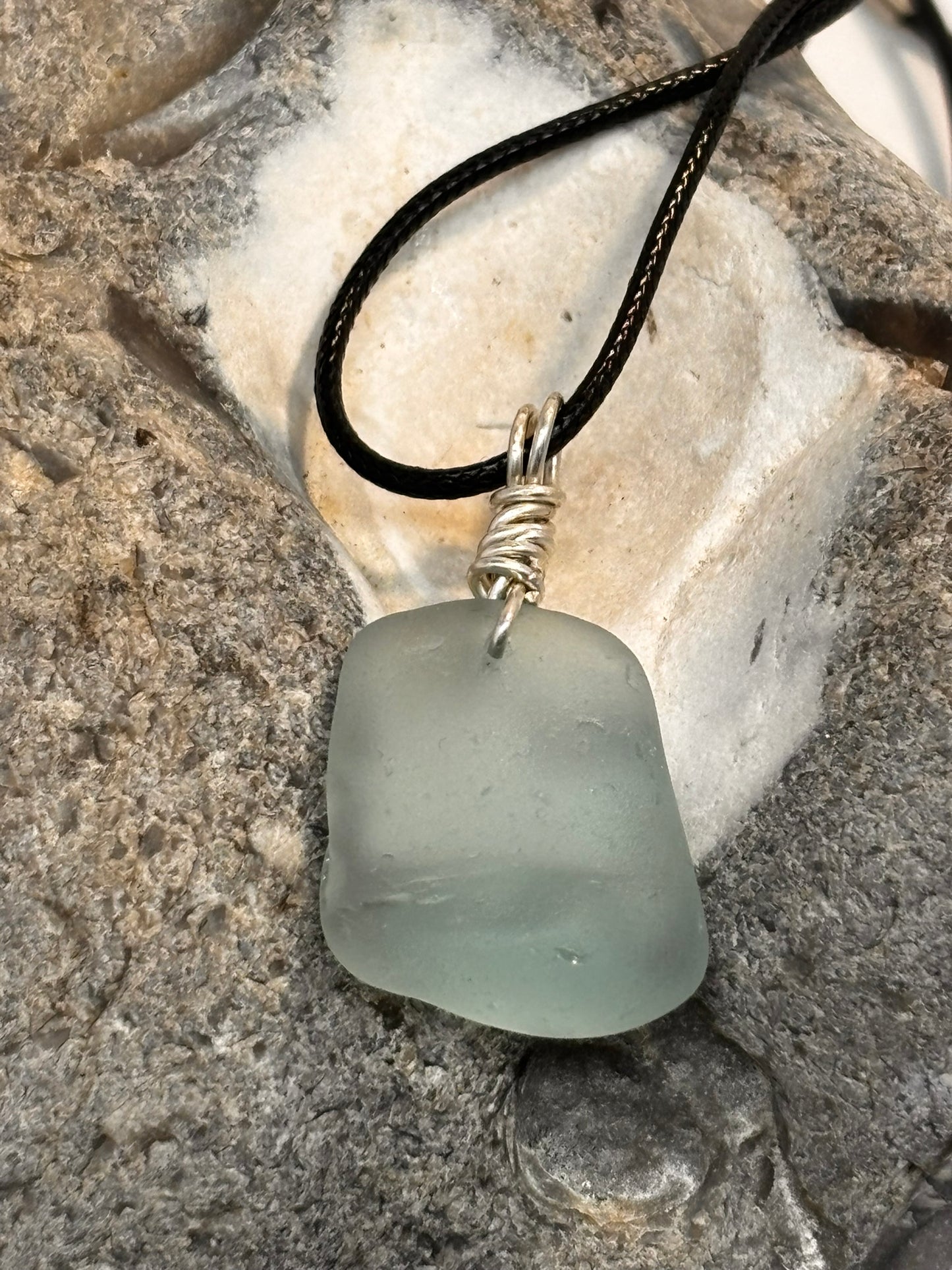 Large Deep Aqua Sea Glass Pendant