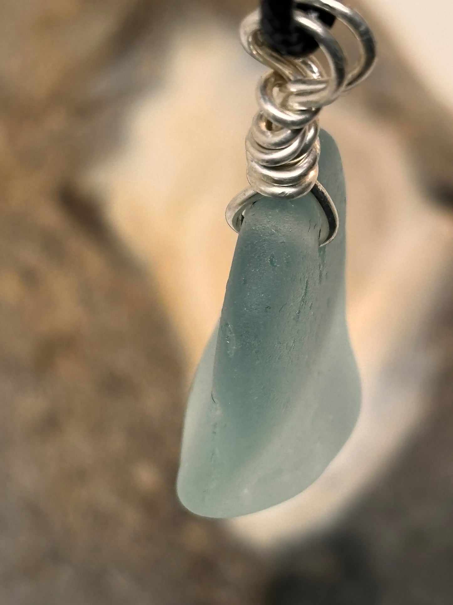 Large Deep Aqua Sea Glass Pendant
