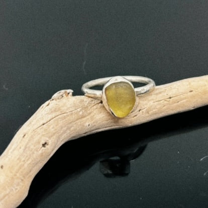Pale Green Sea Glass Ring With Textured Band