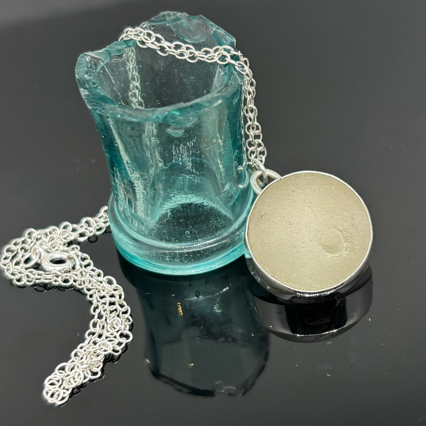 Grey Circular Sea Glass Pendant