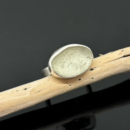 Oval Aqua Sea Glass and Silver Ring