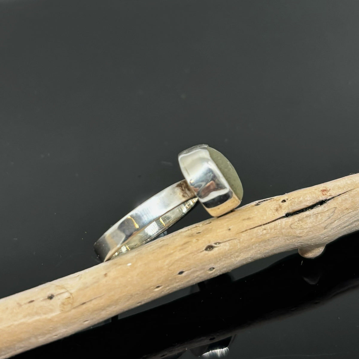 Oval Aqua Sea Glass and Silver Ring