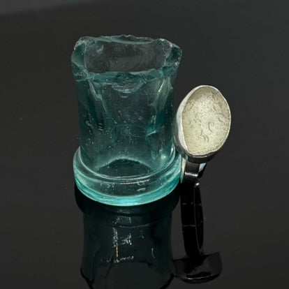 Oval Aqua Sea Glass and Silver Ring