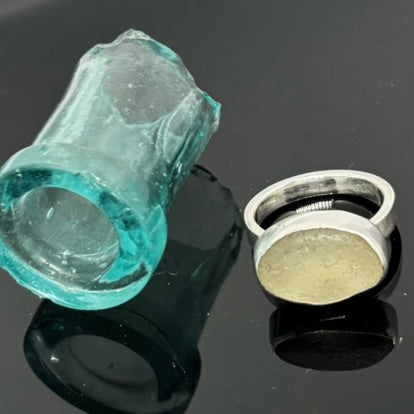 Oval Aqua Sea Glass and Silver Ring