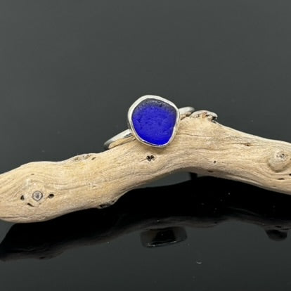 Stunning Cobalt Blue Cornish Sea Glass Ring