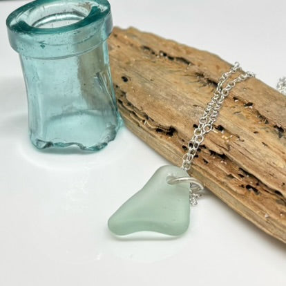 Curved Aqua Sea Glass Pendant