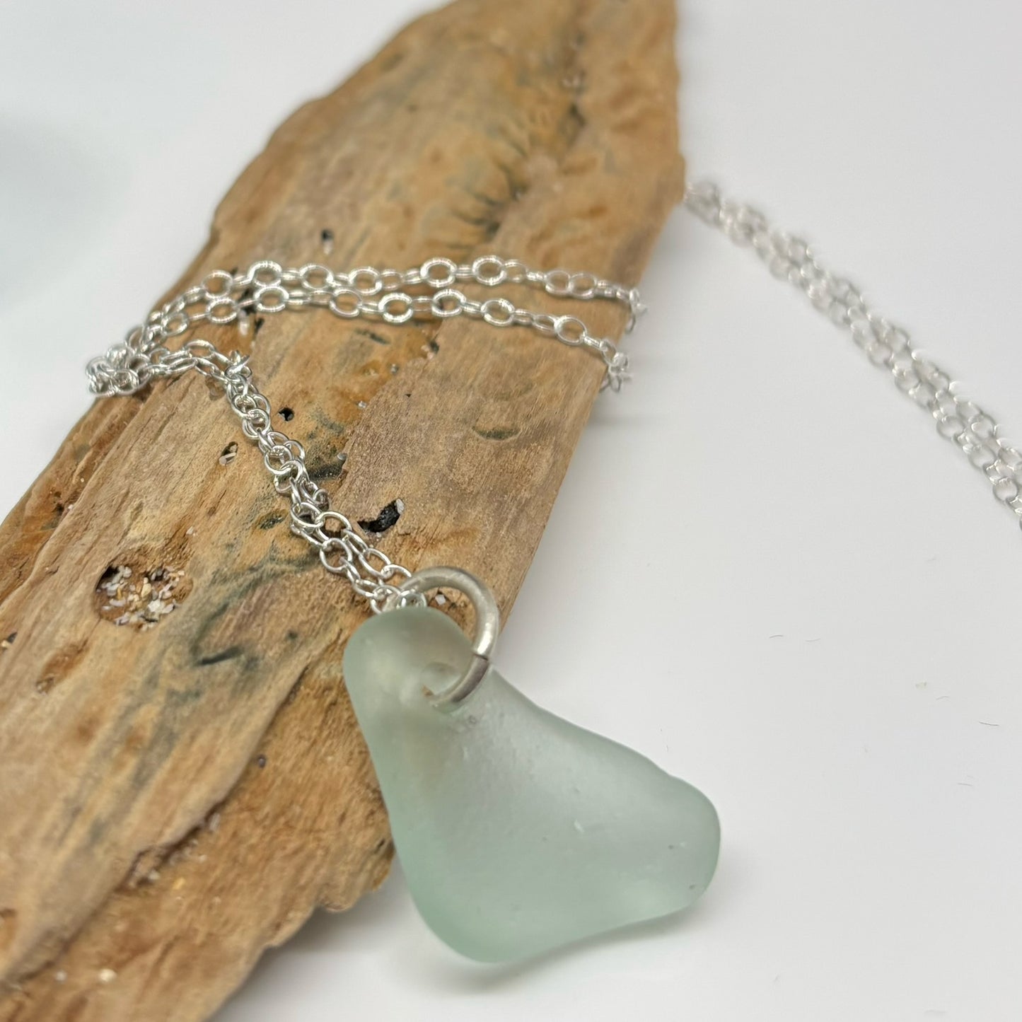 Curved Aqua Sea Glass Pendant