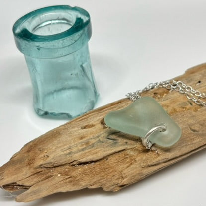 Curved Aqua Sea Glass Pendant