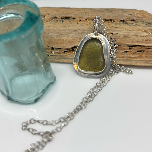 Deep Green Cornish Sea Glass Pendant