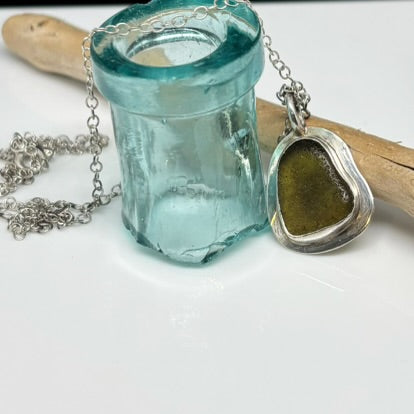 Deep Green Cornish Sea Glass Pendant