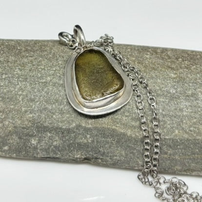 Deep Green Cornish Sea Glass Pendant