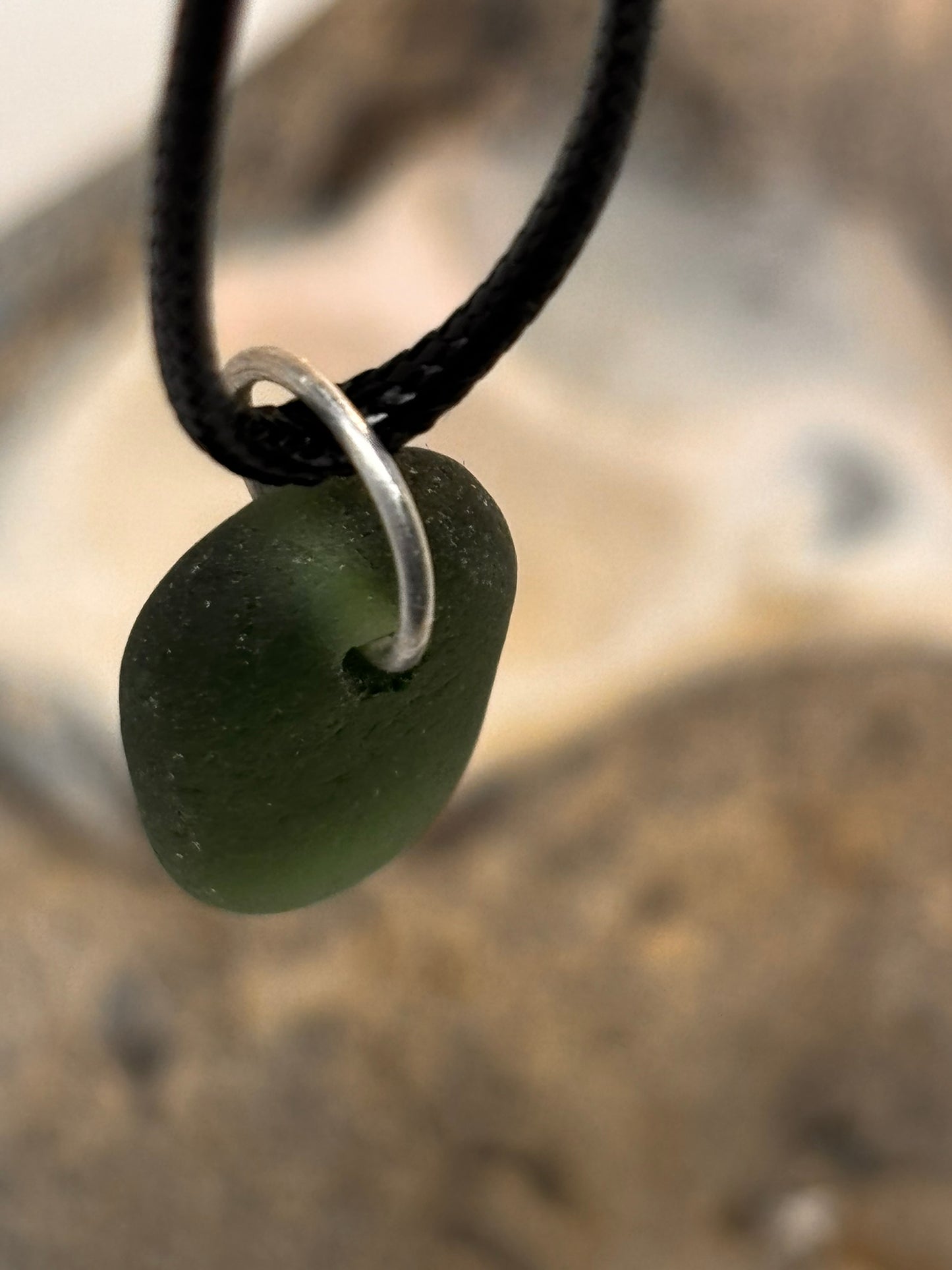Deep Green Sea Glass Pendant | Hand-Drilled Cornish Coastal Jewellery