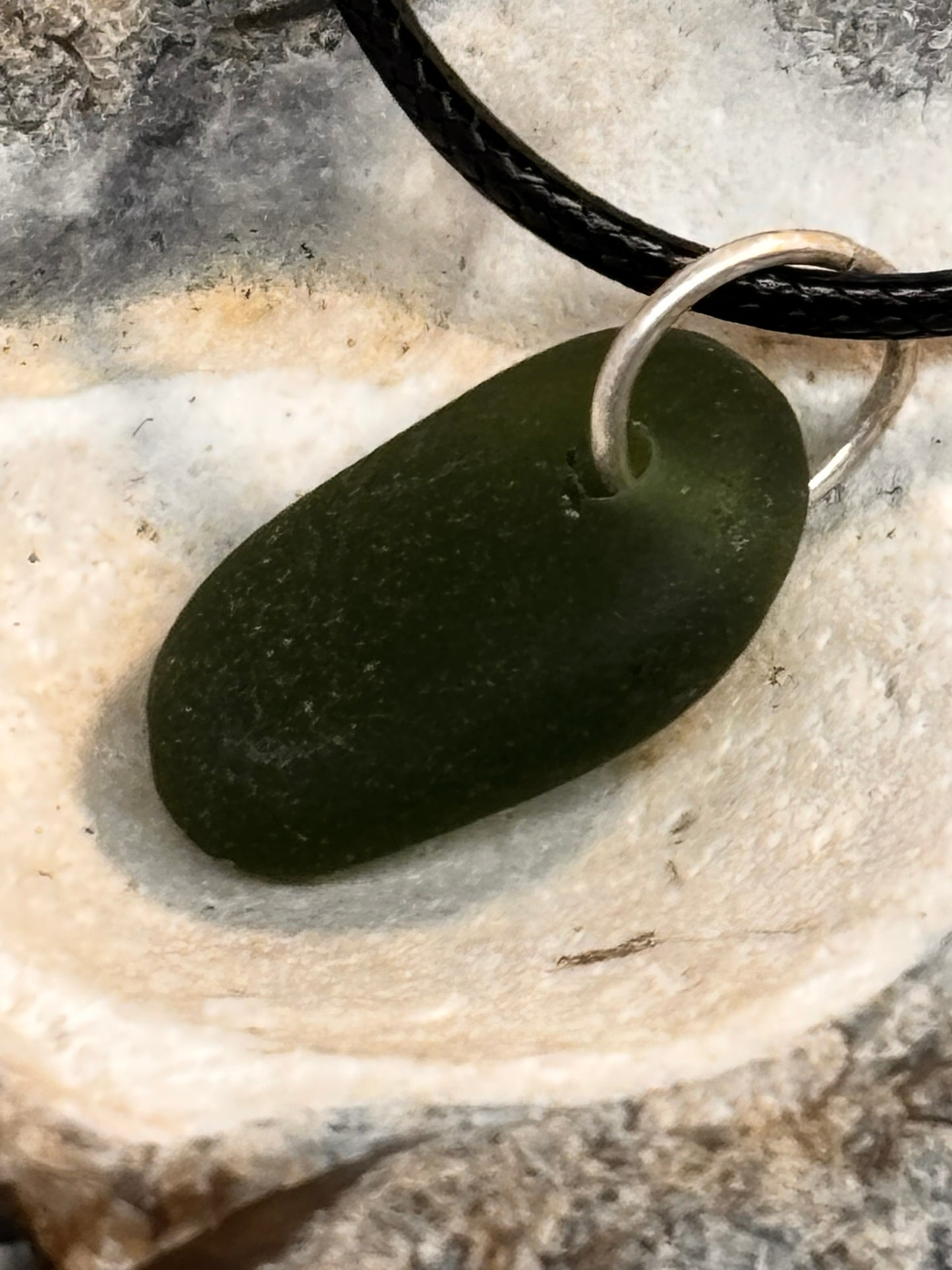 Deep Green Sea Glass Pendant | Hand-Drilled Cornish Coastal Jewellery