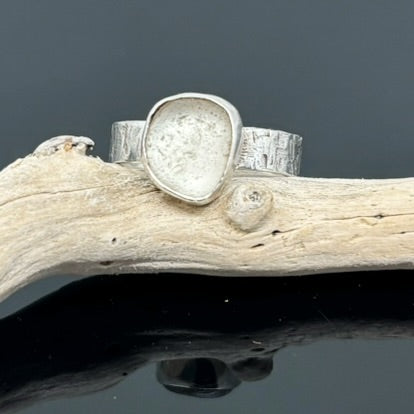 Grey Textured Sea Glass Ring