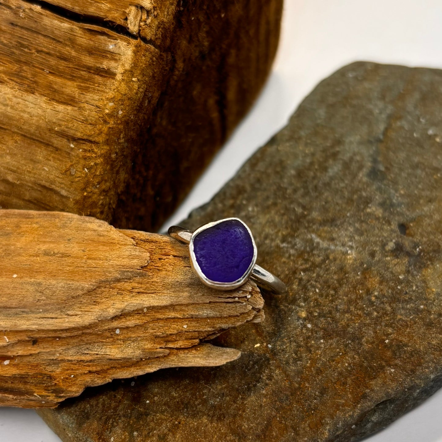 Cobalt blue sea glass ring set in sterling silver