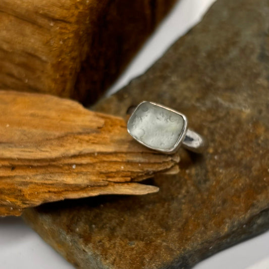 Cornish aqua sea glass silver ring
