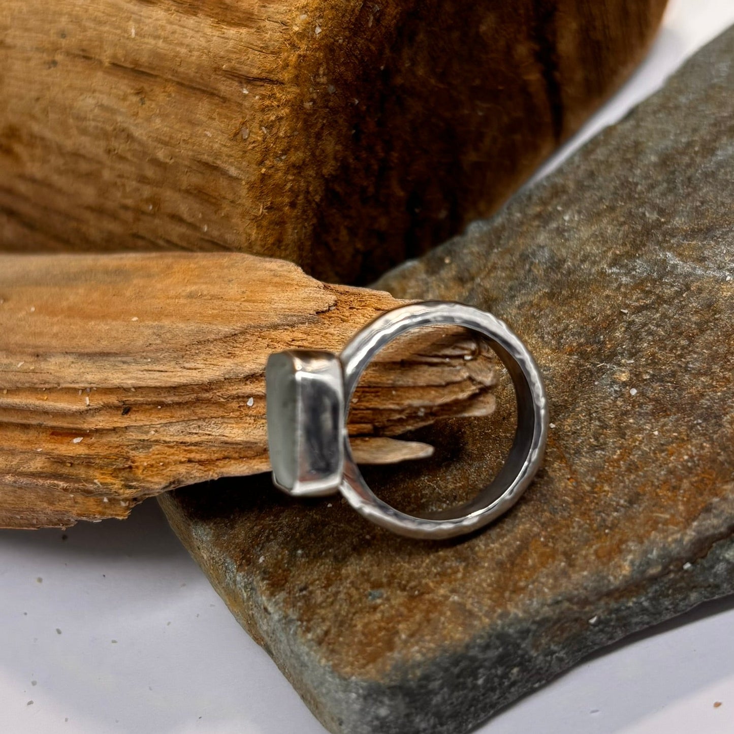Cornish aqua sea glass silver ring