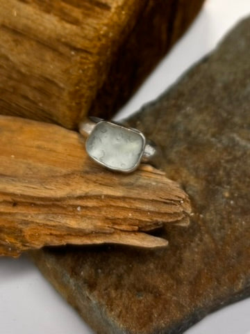 Cornish aqua sea glass silver ring