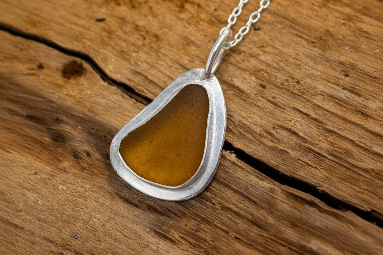 Yellow Sea Glass Pendant | Hand-Collected Seaham Silver Jewellery