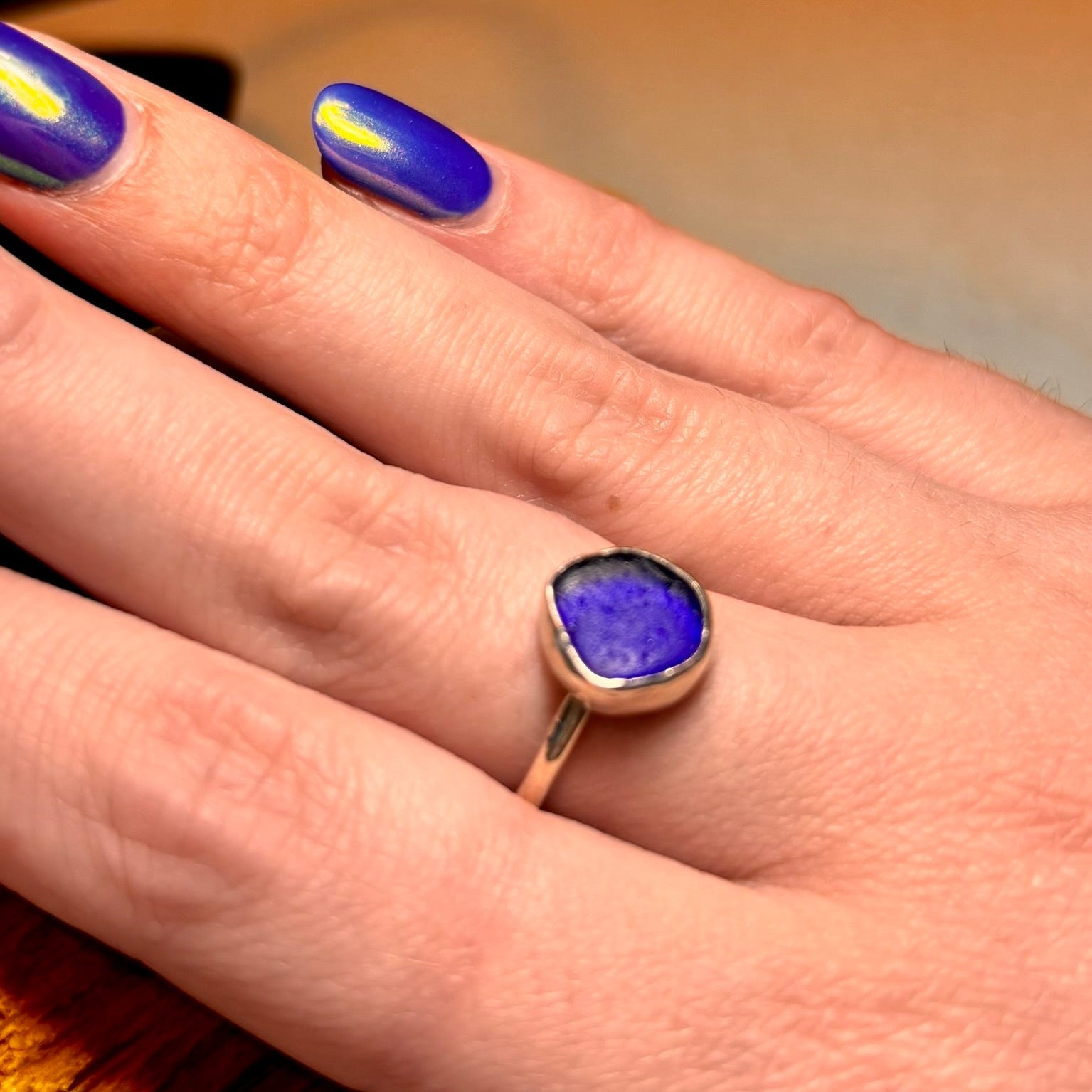 cobalt sea glass ring