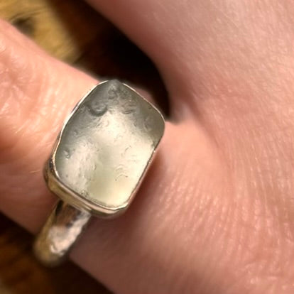 Cornish aqua sea glass silver ring