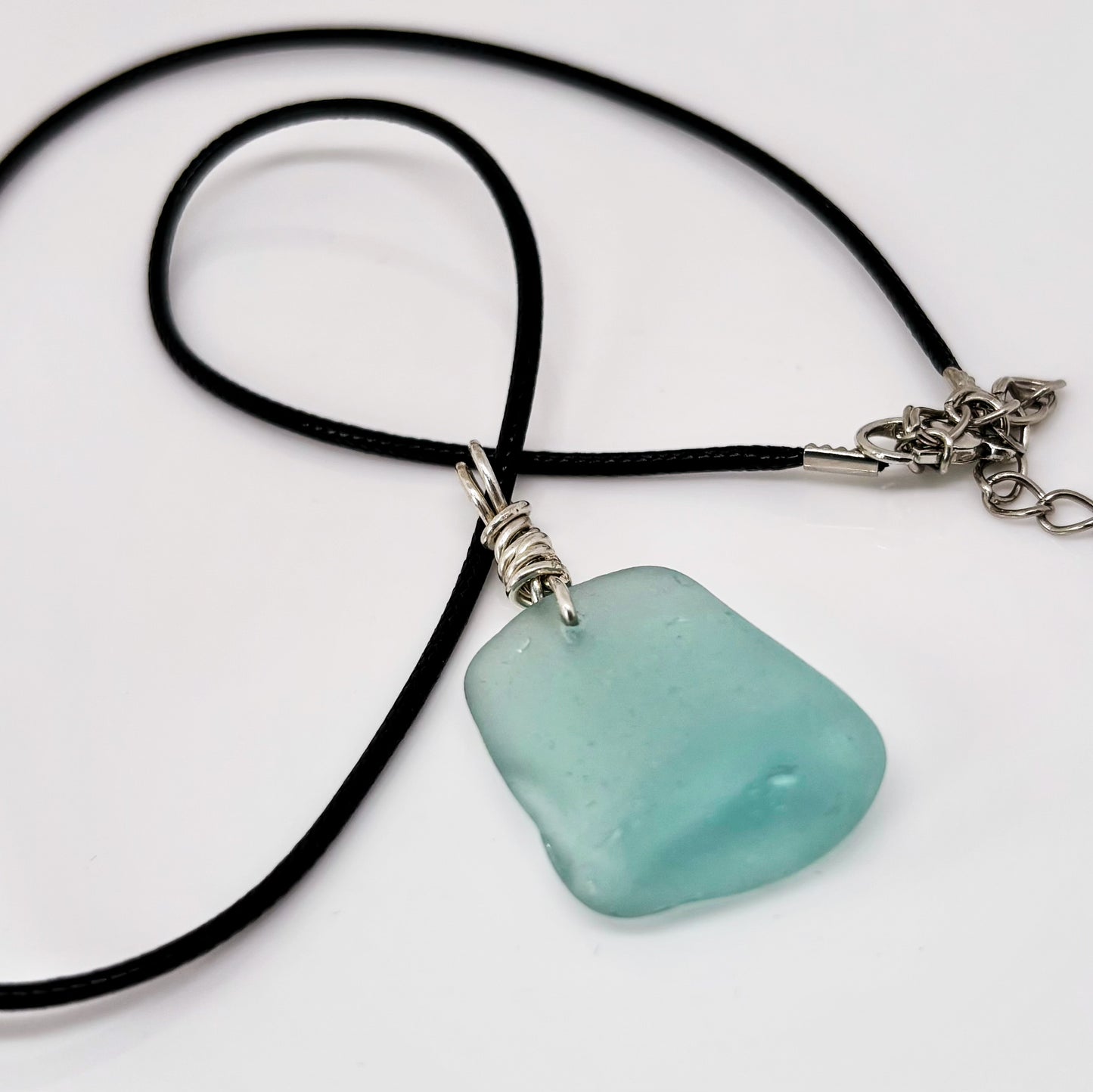 Large Deep Aqua Sea Glass Pendant