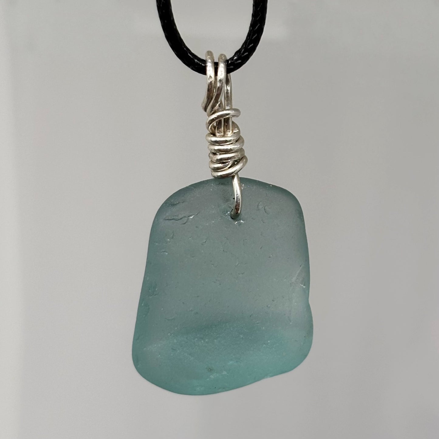 Large Deep Aqua Sea Glass Pendant