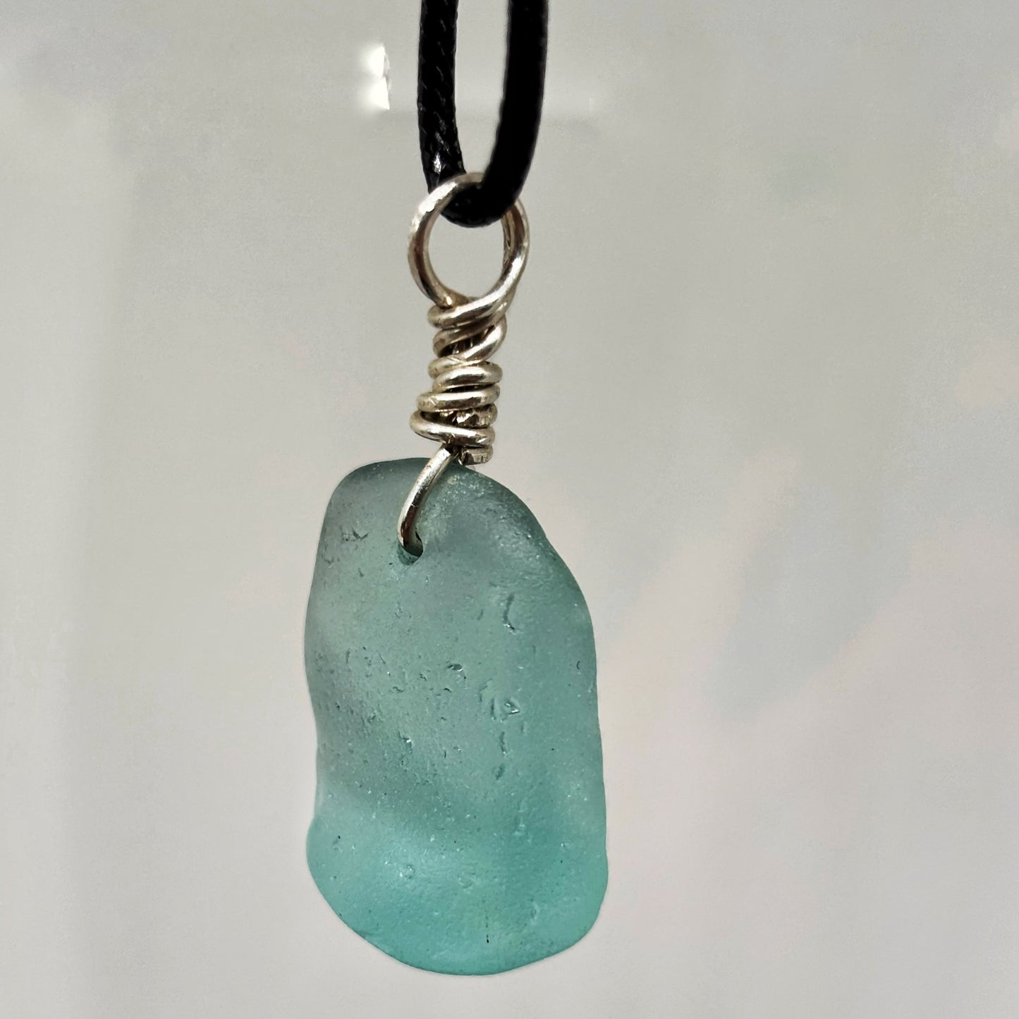 Large Deep Aqua Sea Glass Pendant