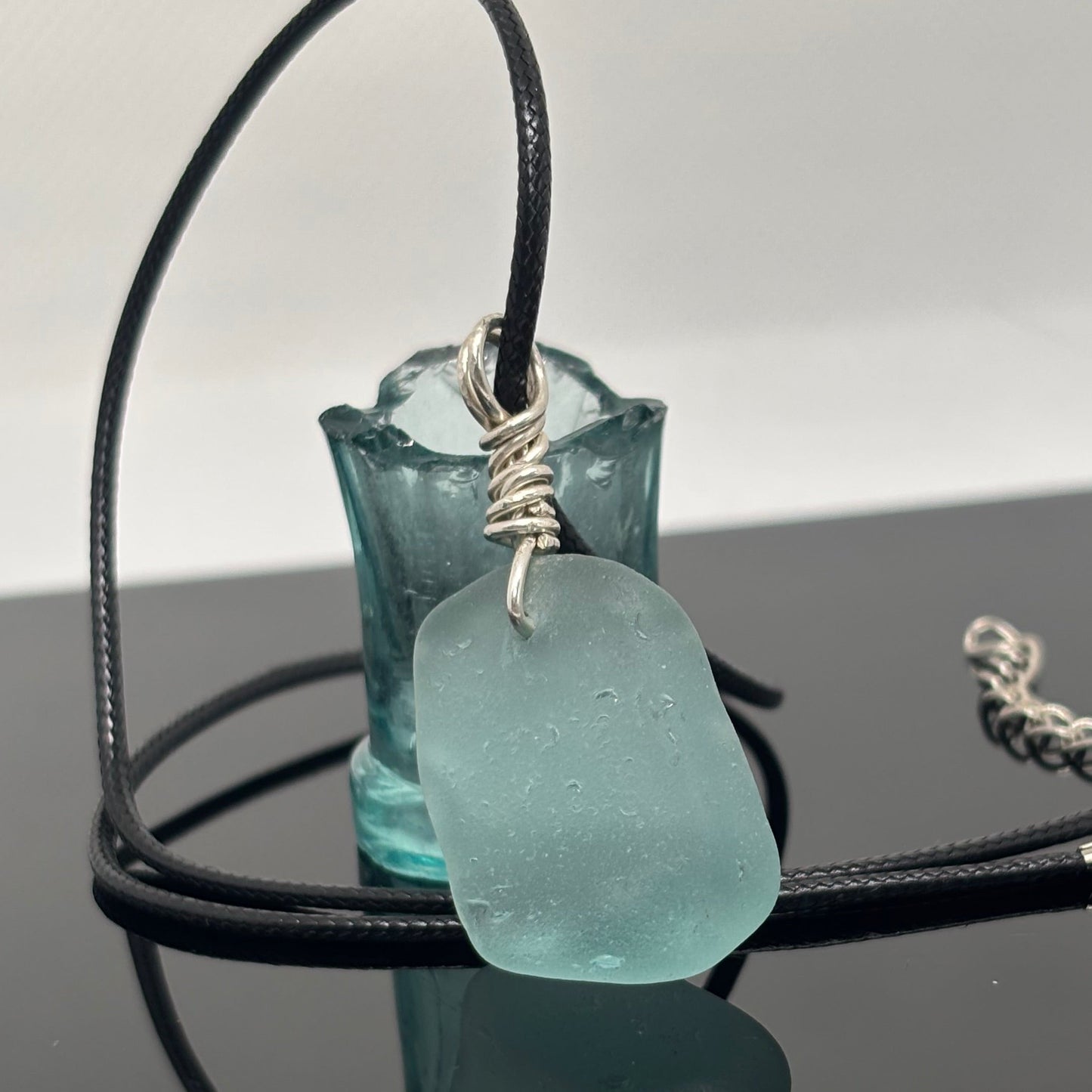 Large Deep Aqua Sea Glass Pendant