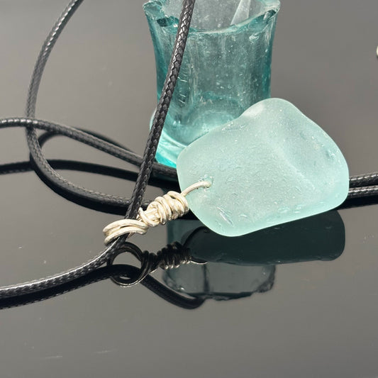 Large Deep Aqua Sea Glass Pendant