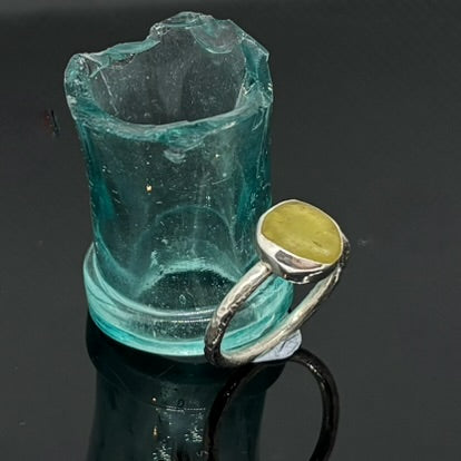 Pale Green Sea Glass Ring With Textured Band