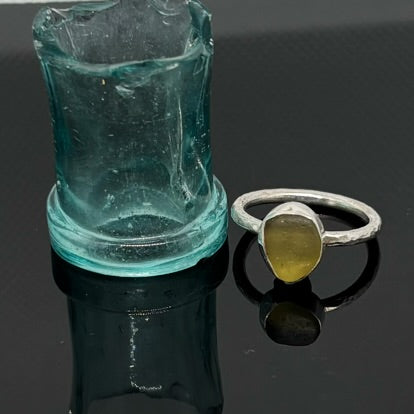Pale Green Sea Glass Ring With Textured Band