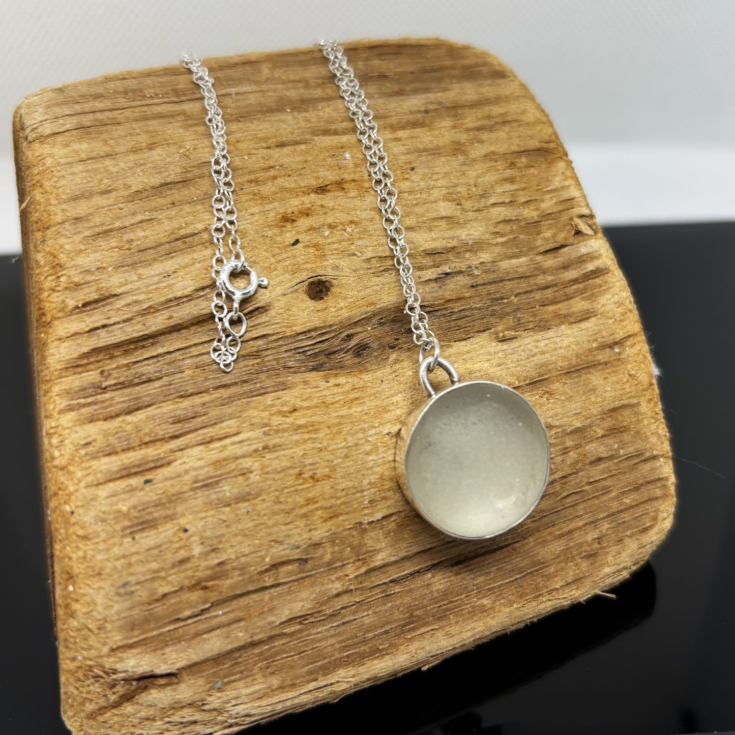 Grey Circular Sea Glass Pendant