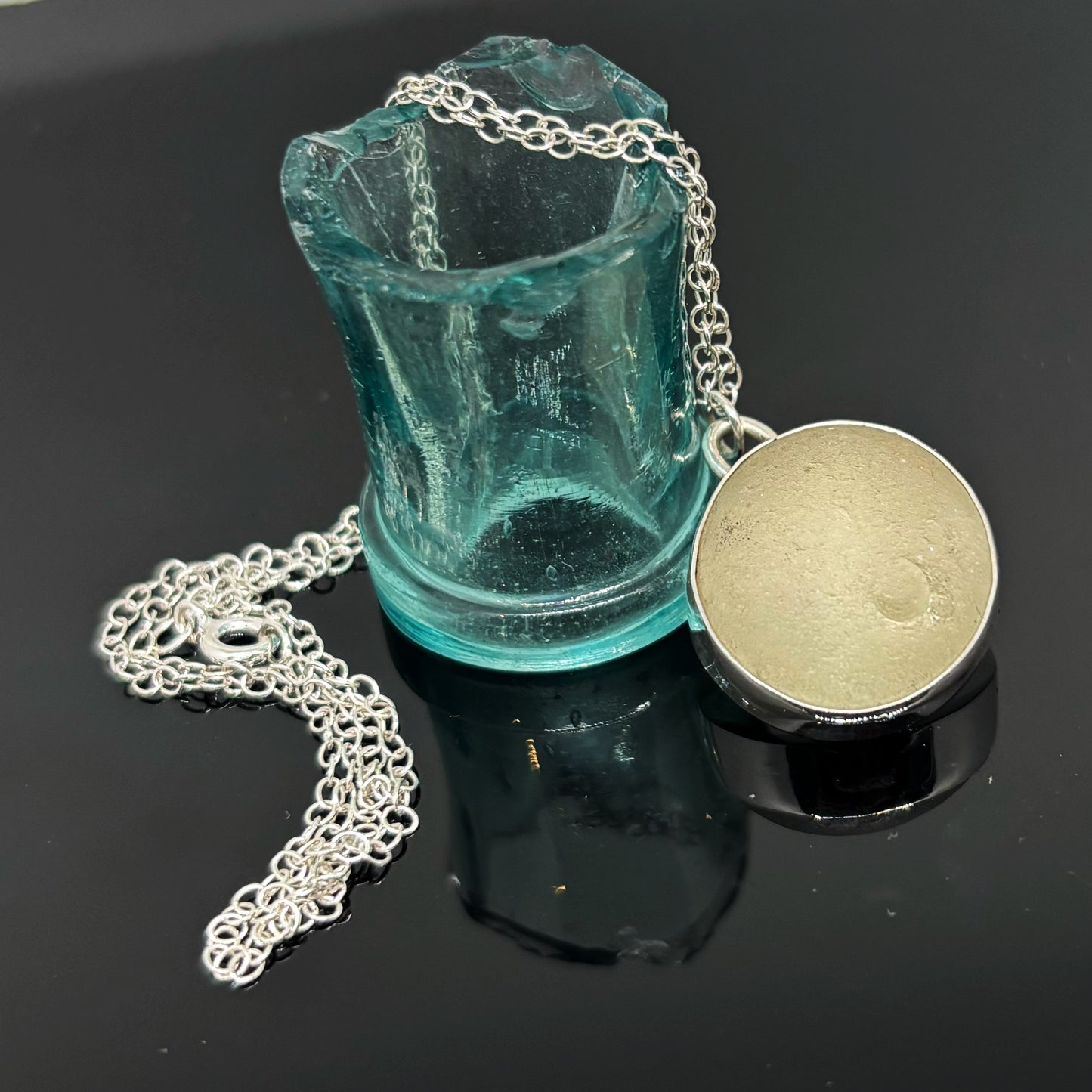 Grey Circular Sea Glass Pendant