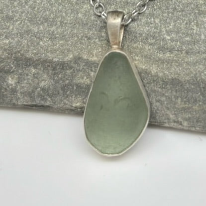 Aqua Bezel Set Sea Glass Pendant
