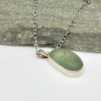 Aqua Bezel Set Sea Glass Pendant