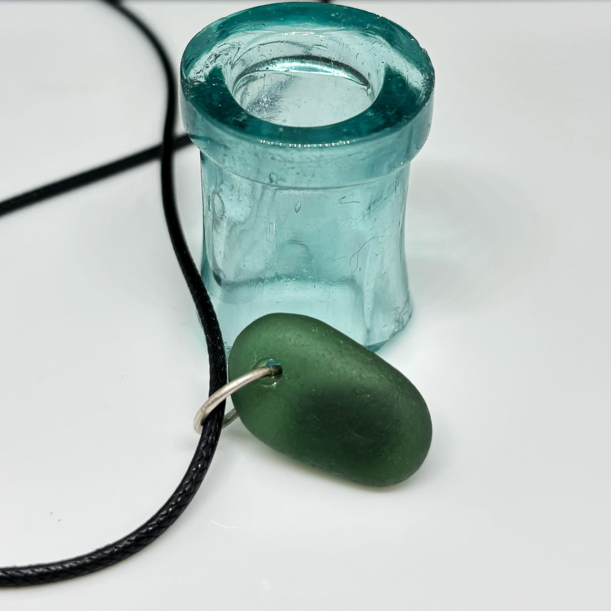 Deep Green Sea Glass Pendant | Hand-Drilled Cornish Coastal Jewellery