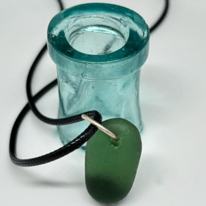 Deep Green Sea Glass Pendant | Hand-Drilled Cornish Coastal Jewellery