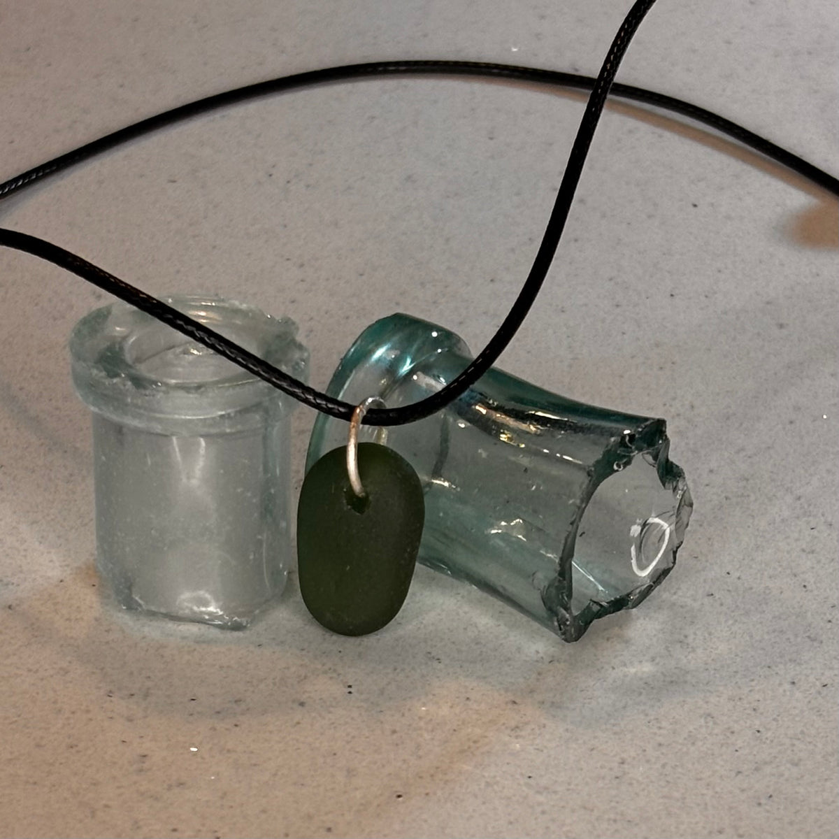 Deep Green Sea Glass Pendant | Hand-Drilled Cornish Coastal Jewellery