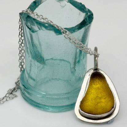 Yellow Sea Glass Pendant | Hand-Collected Seaham Silver Jewellery