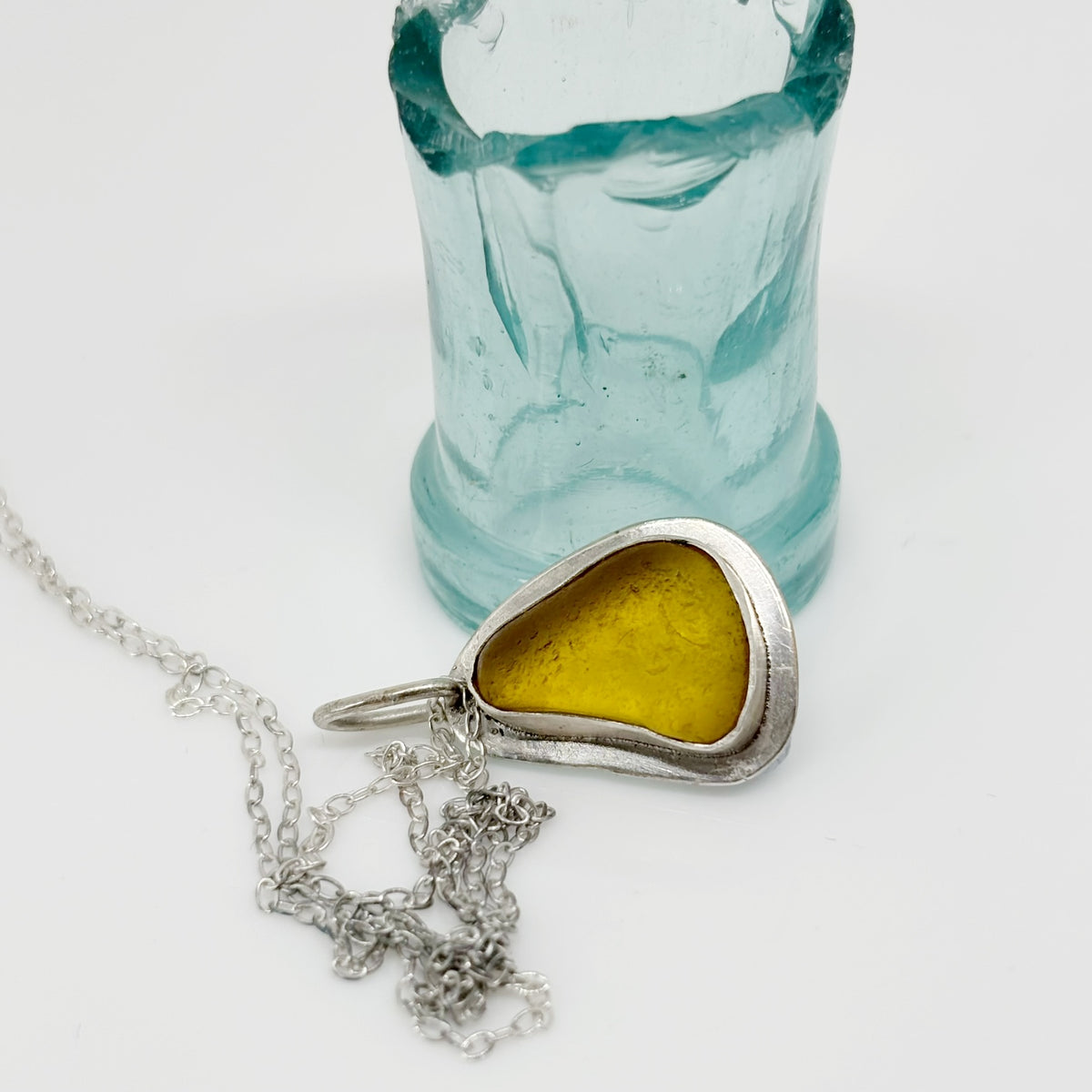 Yellow Sea Glass Pendant | Hand-Collected Seaham Silver Jewellery